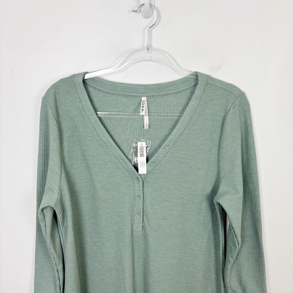 SOMA Cozy Waffle Knit Long Sleeve Sleepshirt Heather Jade Size Large - Picture 3 of 10